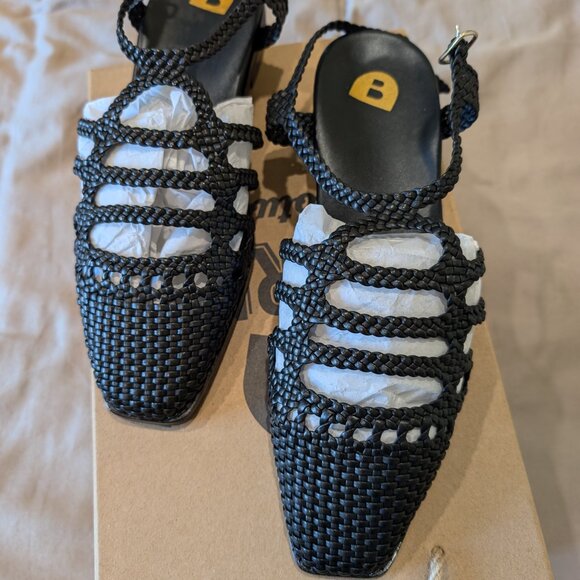 Bared Sparrow Black Leather Woven Sandals Flats 38 - Picture 2 of 7